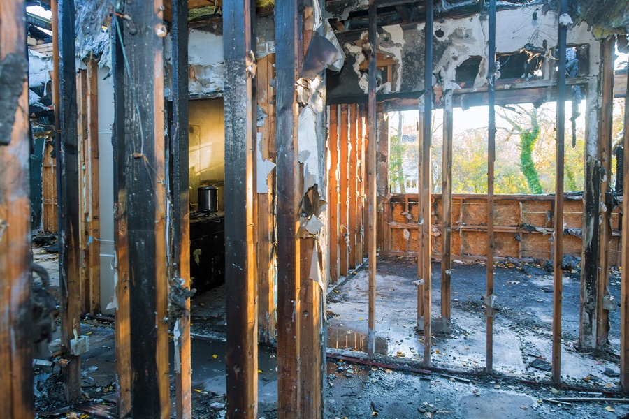 Burned home after fire the parts of the house after burnning 
